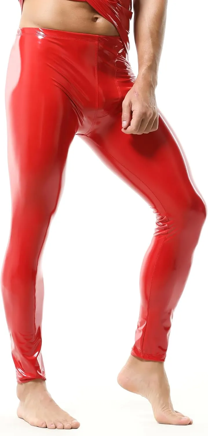 YUFEIDA Men's Faux Leather Tight Pants Man Leggings PVC Long Trousers