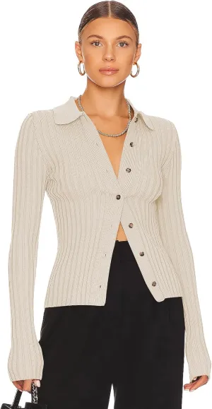 ZAFUL Women's V Neck Button Down Ribbed Sweater Cardigan Long Sleeve Polo Collar Slim Knitted Pullover
