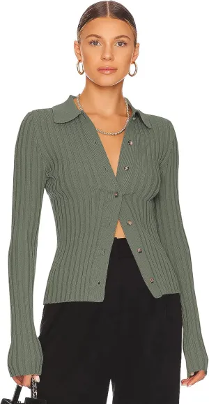 ZAFUL Women's V Neck Button Down Ribbed Sweater Cardigan Long Sleeve Polo Collar Slim Knitted Pullover