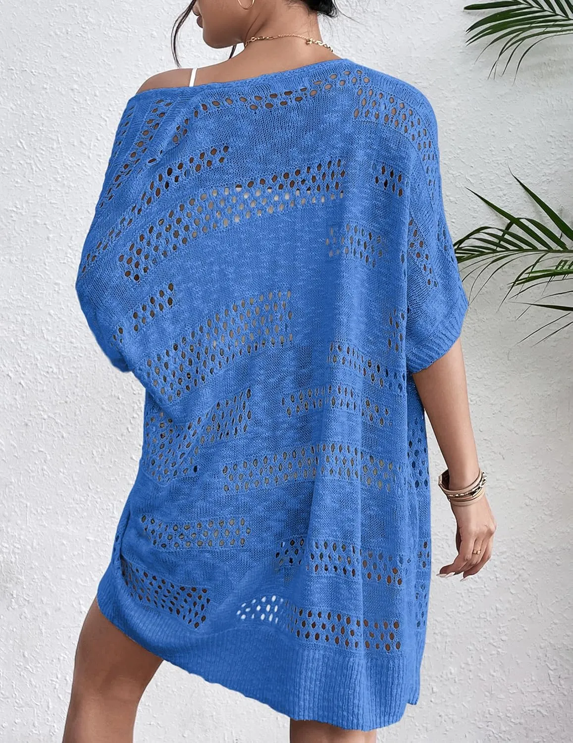Zeagoo Lightweight Summer Crochet Cardigan for Women Short Sleeve Kimono Boho Oversized Open Front Knitted Cardigan
