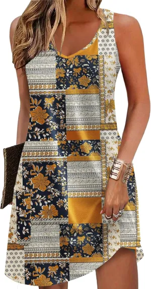 Zeagoo Womens Summer Dress 2025 Loose V Neck Sleeveless Sundresses Swimsuit Coverup with Pockets Floral Tank Dresses
