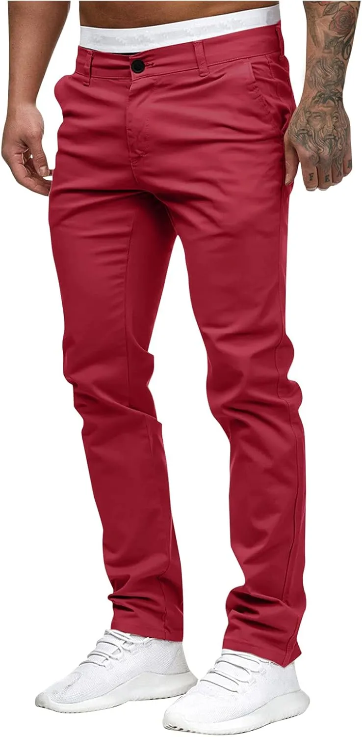 ZHUER Mens Casual Pants Slim Fit Flat-Front Skinny Dress Pants Full Length Mid Waist Stretch Chino Pants Work Sport Trousers