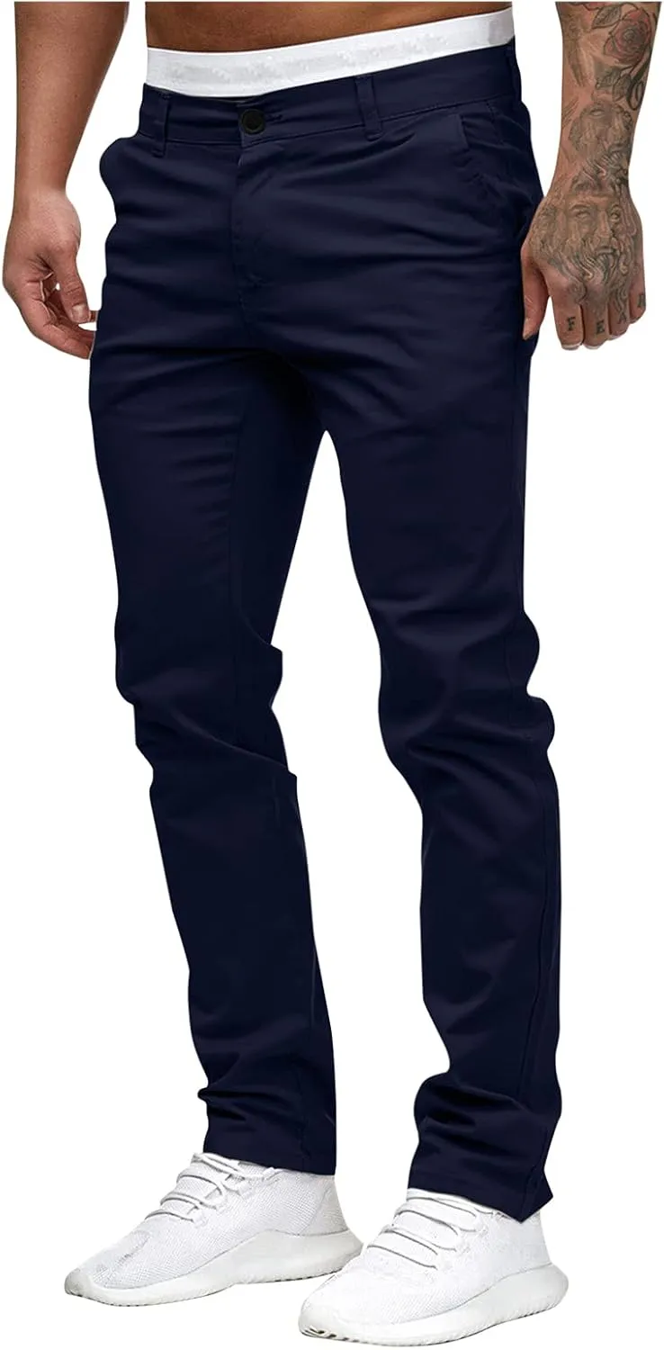 ZHUER Mens Casual Pants Slim Fit Flat-Front Skinny Dress Pants Full Length Mid Waist Stretch Chino Pants Work Sport Trousers