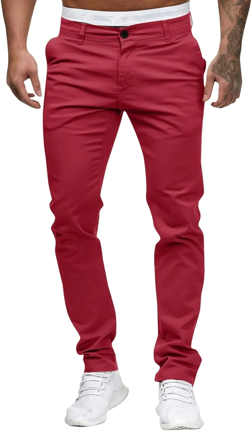 ZHUER Mens Casual Pants Slim Fit Flat-Front Skinny Dress Pants Full Length Mid Waist Stretch Chino Pants Work Sport Trousers