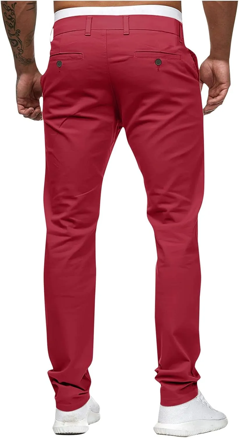 ZHUER Mens Casual Pants Slim Fit Flat-Front Skinny Dress Pants Full Length Mid Waist Stretch Chino Pants Work Sport Trousers