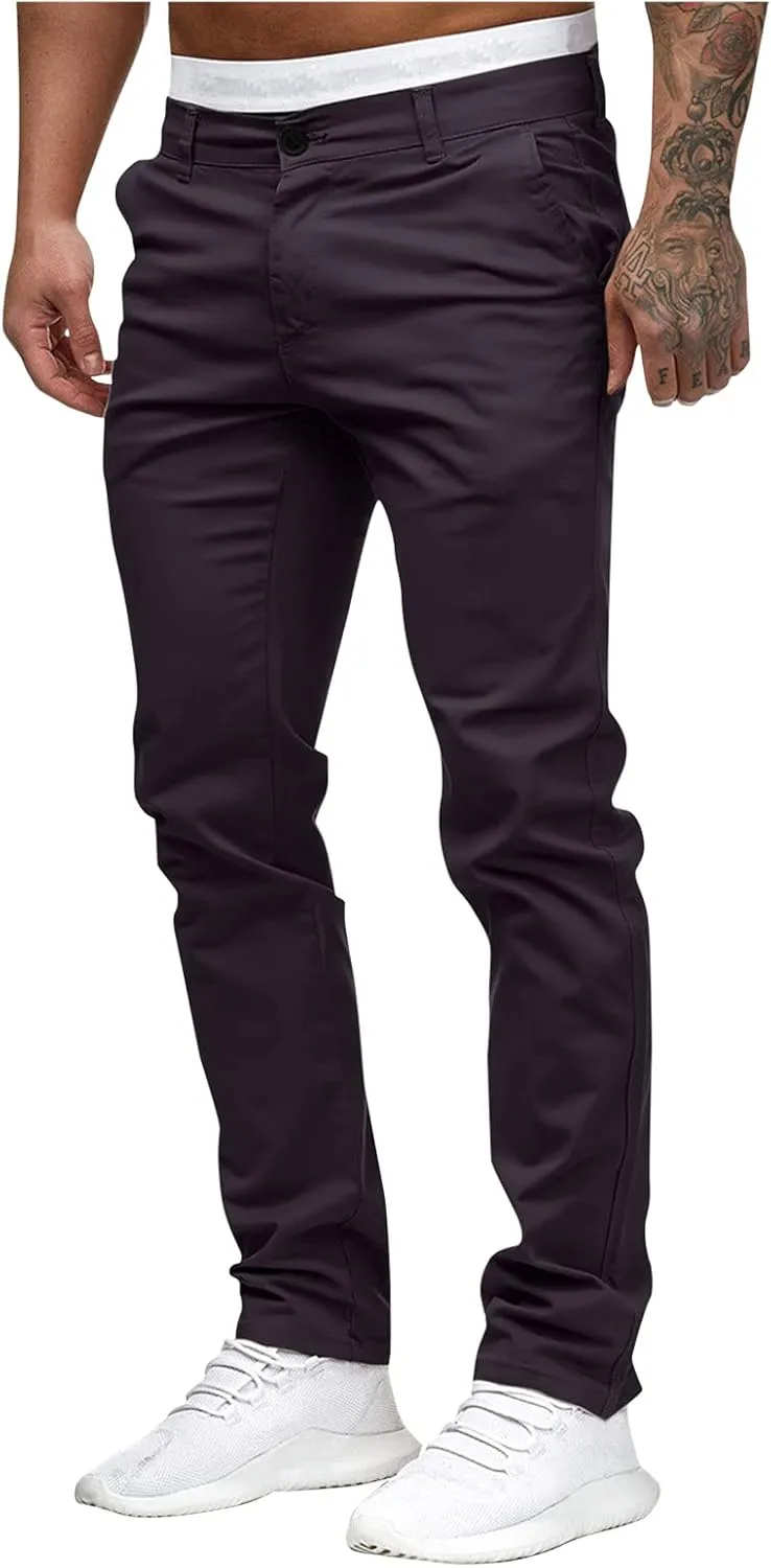 ZHUER Men's Casual Pants Slim Fit Stretch Flat-Front Skinny Dress Pants Full Length Mid Waist Chino Pants Work Sport Trousers