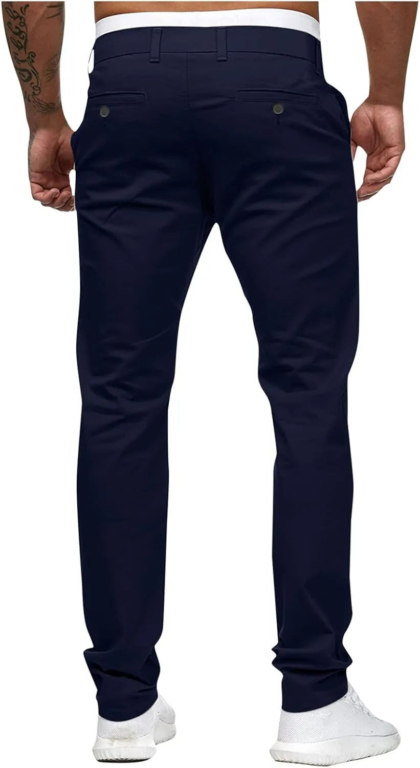 ZHUER Men's Casual Pants Slim Fit Stretch Flat-Front Skinny Dress Pants Full Length Mid Waist Chino Pants Work Sport Trousers