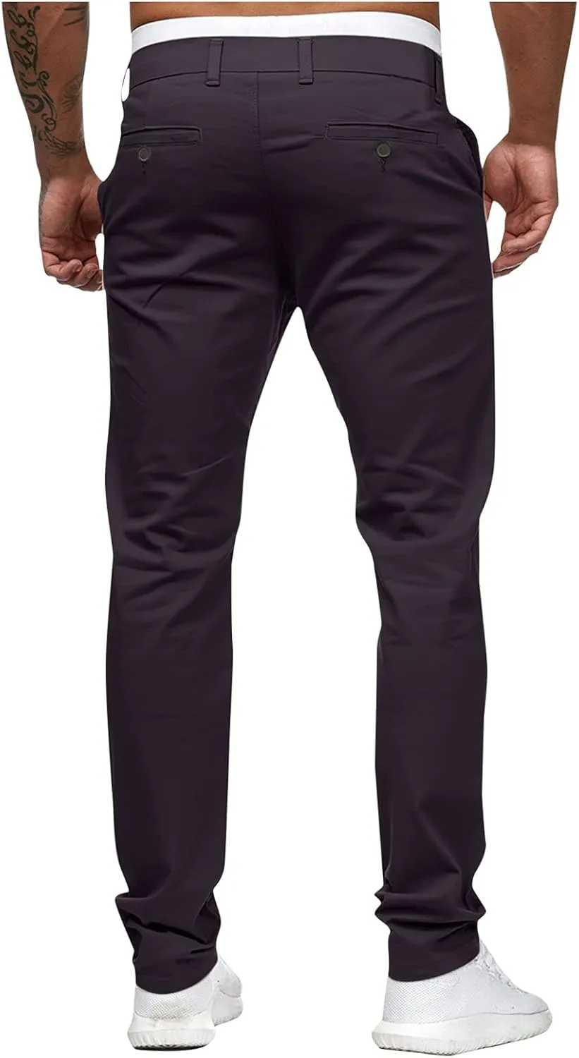 ZHUER Men's Casual Pants Slim Fit Stretch Flat-Front Skinny Dress Pants Full Length Mid Waist Chino Pants Work Sport Trousers