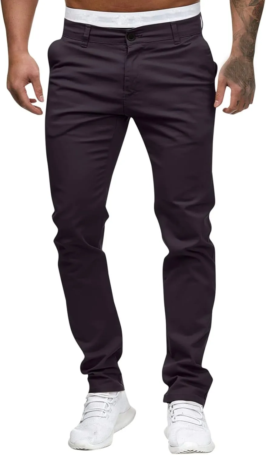 ZHUER Men's Casual Pants Slim Fit Stretch Flat-Front Skinny Dress Pants Full Length Mid Waist Chino Pants Work Sport Trousers
