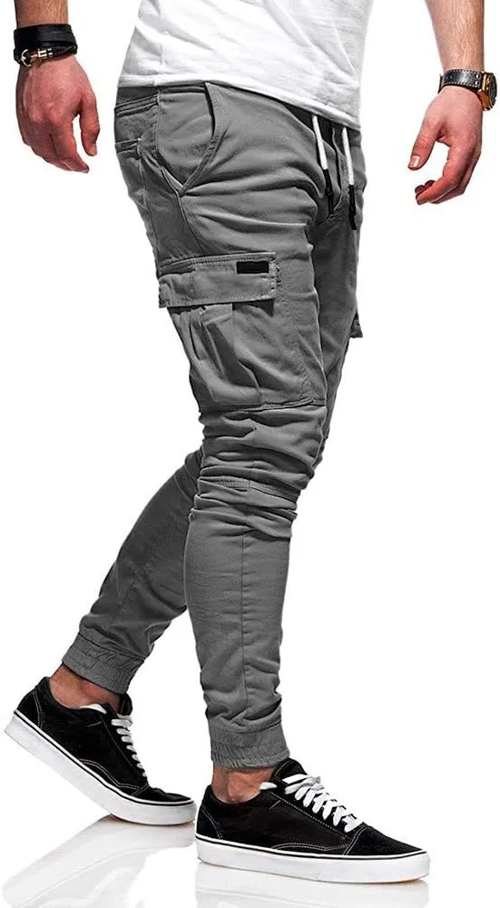 ZHUER Sweatpants for Men Slim Fit Cargo Pants Stretch Elastic Waist Jogger Pants Fashion Casual Chino Pants 2023 Fall Winter