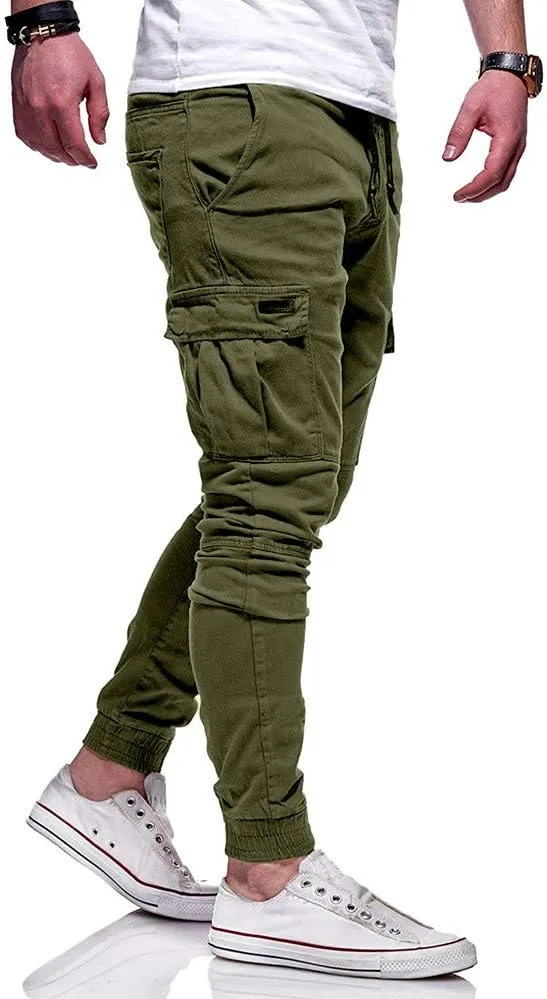 ZHUER Sweatpants for Men Slim Fit Cargo Pants Stretch Elastic Waist Jogger Pants Fashion Casual Chino Pants 2023 Fall Winter