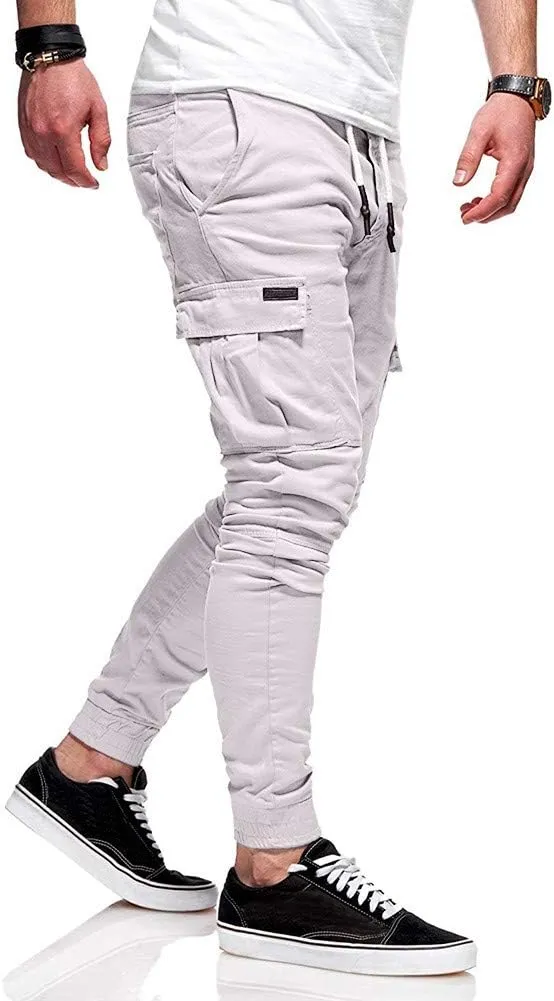 ZHUER Sweatpants Men Slim Fit Chino Cargo Pants Stretch Elastic Waist Jogger Pants Fashion Casual Pants 2023 Fall Winter