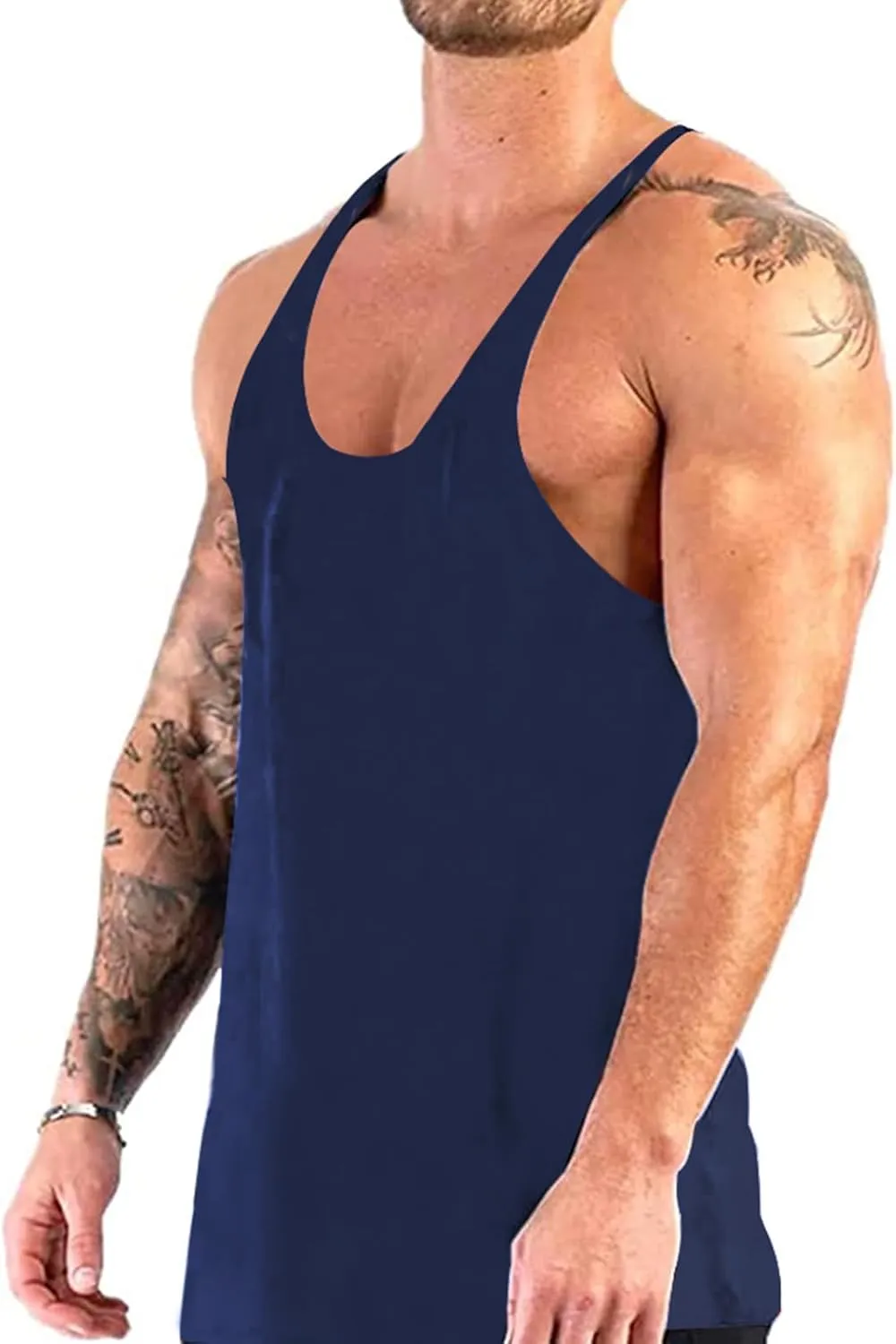 ZUEVI Men's Stringer Tank Tops Muscule Cut Bodybuilding Gym Vest Y-Back Workout Sleeveless T-Shirt