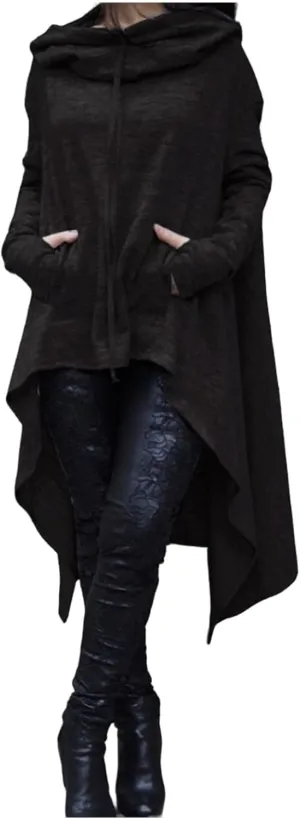 ZWRXW Long Sleeve Sweatshirts for Women Irregular Hem Long Hoodies Black Cloak Tunic Tops Cloak with Hood